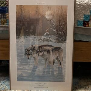 Winter Moon Wolves Art Print - Brown & Gray Wolves